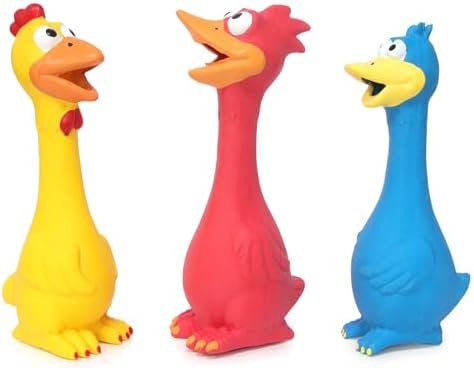 Dog Squeaky Toys 3 Pcs Rubber Chicken Dog Toy, Squeaking Fun Chew Toy for Dogs Indoor and Outdoor Interactive Toys for Medium and Large Breeds 7.9 inch
