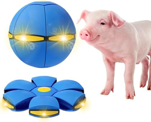 Pig Toy - Toy for Pigs, Interactive Pig Flying Saucer Disc Ball Toys with 6 Lights for Mini Pigs, Enrichment Play for Pet Pigs Supplies Enjoyment and Fun