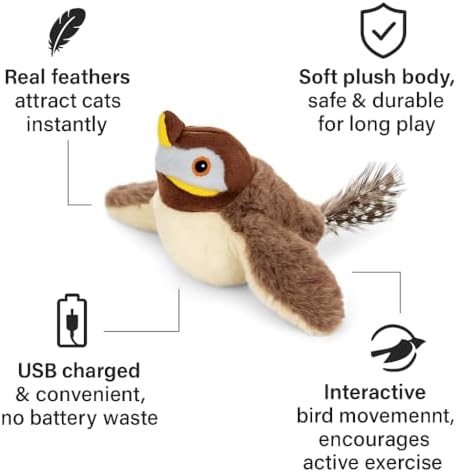 Flapping Bird Cat Toy, White Faced Sparrow