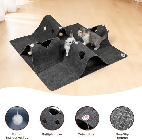 35.4" Cat Tunnels for Indoor Cats, Multi-Entrance Cat Toys, Grey
