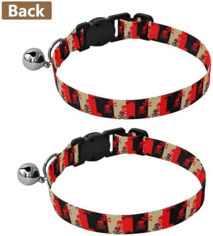 Stripes Skulls Crossbones Lightweight Small Dog Collar, 2 Pack Bell Collar for Small Dogs