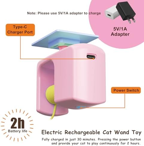 Automatic Interactive Hanging Rope Cat Toy,3 Feather Refills,Pink