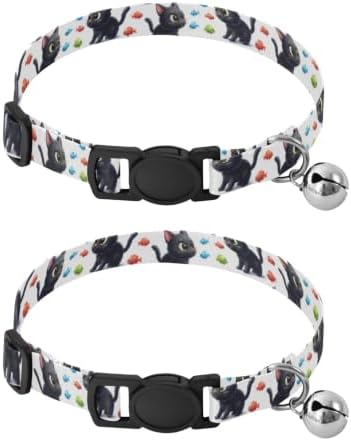 Black Cartoon Cats Collar for, 2 Pack Dog Bell Collar