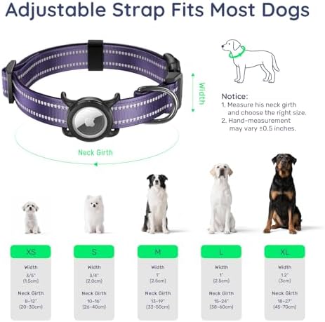 Dog Collar with AirTag Holder, Reflective Dog Collar for Small Dogs, Purple | Waterproof Dog Collar with QR Code Name Tag, Adjustable Nylon Dog Collars with Soft Cushion Padding for Walking, Training