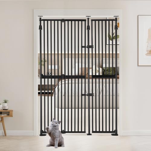 unipaws 75" High Extra Tall Cat Gate, Auto Closing and No Drilling Black | Fit for 35"-51" Wide and 75"-98" Height Opening, Safety Gate for Doorway Hallway Stairs, Cat Dog Proof, Indoor Use