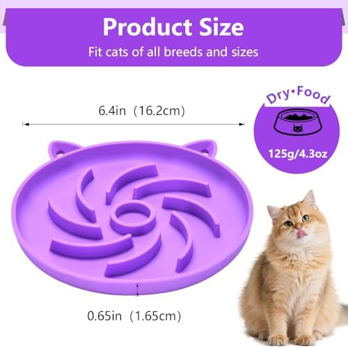 2Pcs Silicone Slow Feeder Cat Bowl,Puzzle Feeder,Interactive Toys,Slow Feeding cat Bowl Suitable for All Dry and Wet Foods,Easy to Clean Silicone Bowls(Orange and Purple)