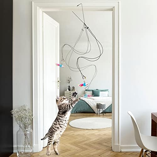 8 Pcs Doorway Cat Toys Indoor Feather Cat Toys Door Hanger Cat Toys Interactive Hanging Cat Toys Dragonfly Little Mouse Toys Retractable Cat Teaser Toys Kitten Toys for Play, 6 Styles (Vibrant Style)