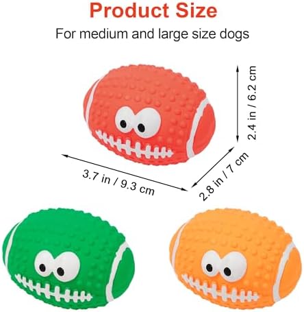 Squeaky Football Dog Toys, 3.6 inch Interactive Rubber Dog Training Balls, Squeaky Rugby Balls Chew Toys for Medium/Large Dogs