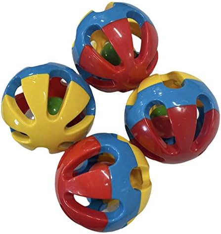Rattle Balls 4 Pack for Dogs, Pigs, Rabbits, and Other Pets (Red Blue Yellow) - You Can Add Apples, Lettuce, or Small Dog Bones in The Holes