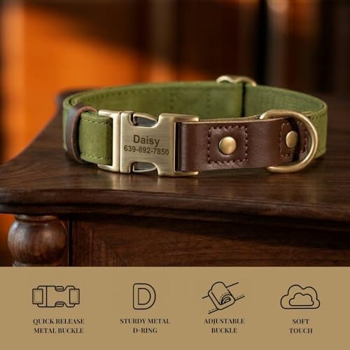 Personalized Dog Collars, Quick Release Buckle, Olive Green,L
