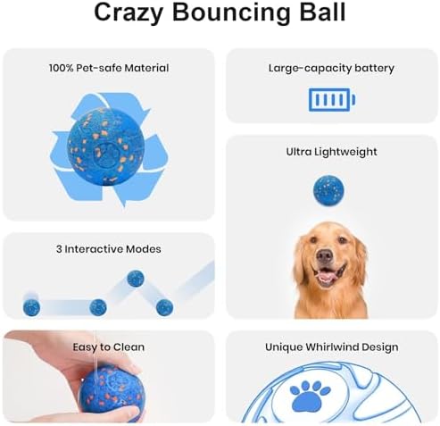 Smart Interactive Dog Toy, Automatic Moving, Bouncing, and Rotating, E-TPU Material, IPX7 Waterproof Rating, Active Rolling Ball for Medium and Large Dogs