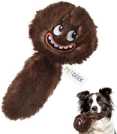 PETGEEK Interactive Dog Toys Ball - Upgraded Automatic Squeaky Vibrating Dog Ball, 900mAh Rechargeable Bouncing Ball with Washable Plush Cover, Crinkle Dog Toy with Recording Music(6 Inches, Brown)