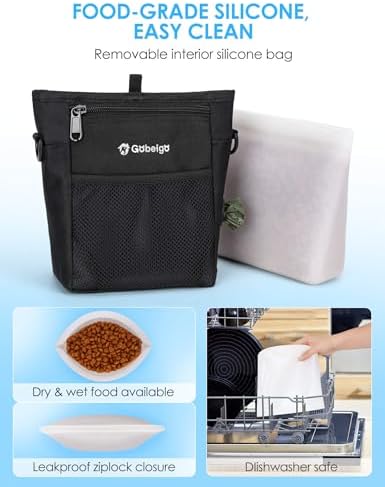 Gobeigo 4 Cup Dog Treat Pouch with Silicone Insert Bag& Clicker(Black)