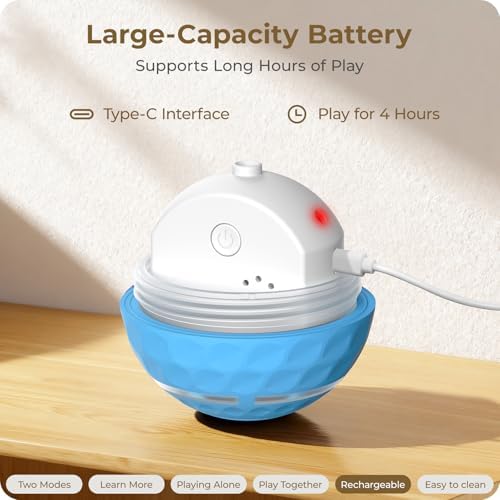 Interactive Dog Toys: Automatic Moving Dog Balls with LED Lights, Puppy Toy to Keep Them Busy, Shaky Dog Ball for Small,Medium,Large Dogs, Dog Toys for Aggressive Chewers,Rechargeable - (Blue)