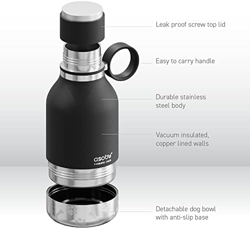 Asobu Buddy Bottle, a Stainless Steel Insulated Water Bottle with Removable Dog Water Bowl and Dog Food and Treat Storage (Midnight Marble, 37 Oz)