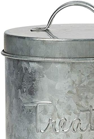 Amici Pet, , Retro Treats Galvanized Relief Lettering Metal Storage Canister, Food Safe, Push Top, 72 Ounces