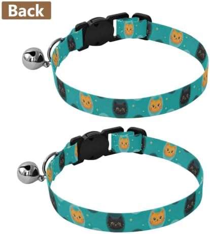 Cute Cartoon Cat Black Orange Kitten Bell Collar 2 Pack Cats Collar Adjustable Length 10.6" to 17.1"