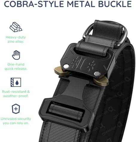 Premium Tactical Dog Collar - Adjustable Military Heavy Duty Dog Collar for Medium Large Dogs - Durable Metal Buckle Dog Collar with Leather Control Handle and Soft Comfortable Padding