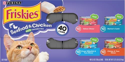 Friskies Purina Pate Wet Cat Food Variety Pack Seafood and Chicken Pate Favorites VP - 5.5 oz. Cans,(Pack of 80)