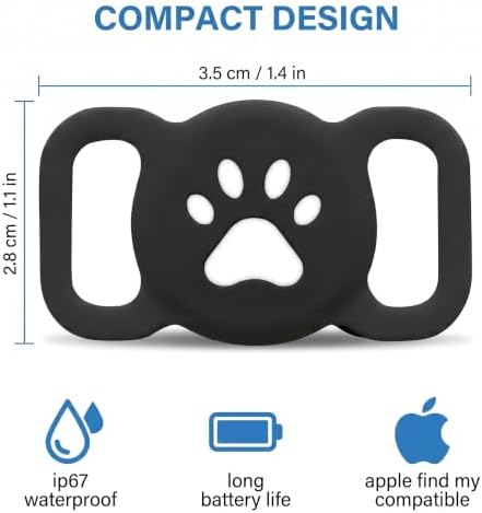GPS Tracker Real-Time Location,Compatible with Apple Find My, Ultra-Slim Reliable Performance,IP68 Waterproof Silicone Protective Case,Used for Cat and Dog Collar(Black)