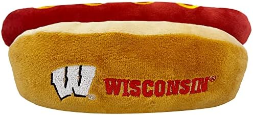 NCAA Wisconsin Badgers HOT Dog Plush Dog & CAT Squeak Toy- Cutest HOT-Dog Snack Plush Toy for Dogs & Cats with Inner Squeaker & Beautiful Football/Basketball Team Name/Logo