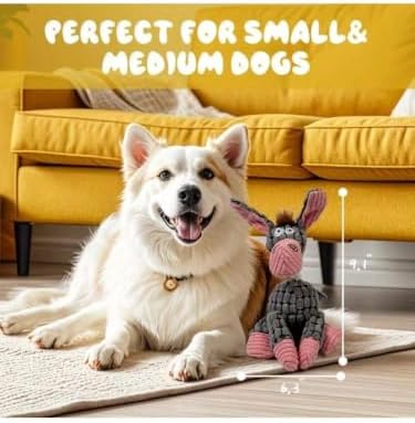 3pcs Dog+Cow+Donkey Squeaker Inside, Knotted Design, Small & Medium Dogs, 9.1 x 6.3 inches, Donkey & Dog Designs