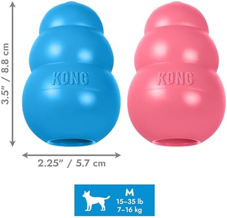 KONG Puppy Classic Toy – 2 Pack – Soft Natural Rubber for Teething, Enrichment, Crate Training & Chew Behavior Training (Medium)
