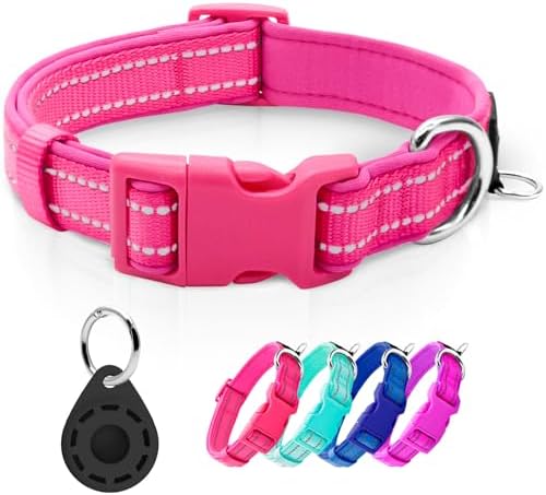 azuza Airtag Dog Collar, Small Dog Collar with Airtag Holder, Hot Pink, S
