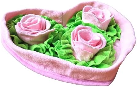 Pet Soft Fleece Snuffle Mat Heart Foraging Mats Dog Rabbit Guinea Pig Interactive Feeding Toy Anti Slip Slow Feeder Treat Dispenser (Pink/Green)