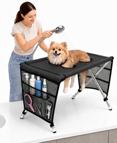 2-in-1 Foldable Pet Grooming Bed, Portable Dog Washing Station，F