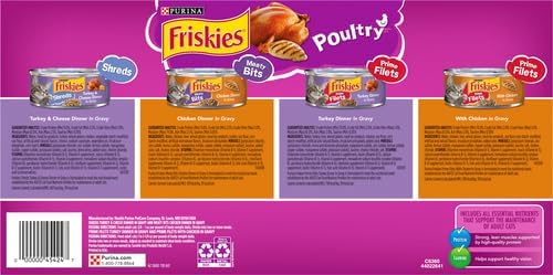 Friskies Purina Gravy Wet Cat Food Variety Pack, Poultry Shreds, Meaty Bits and Prime Filets - 5.5 oz. Cans (Pack of 64)