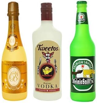 SILLY SQUEAKERS Tuffy Beer Liquor Wine Bottle Dog Toys: Squeaky Dog Toy, Washable and Floats, Vinyl