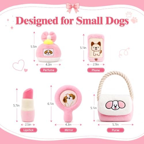 Girl Dog Toys for Small Dogs - 5-Pack with 4 Squeaky Toys and Crinkle Purse
