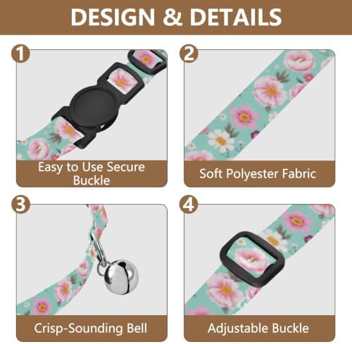Pastel Flowers Small Dog Collar with Bell 2 Pack Cats Collar Adjustable 10.6 to 17.1 Inches