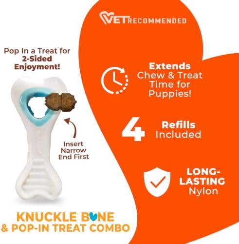 Nylabone Puppy Chew Knuckle Bone & Pop-In Treat Toy for Puppies, X-Small