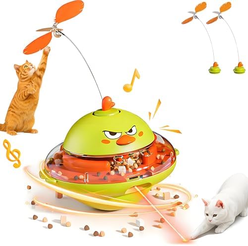 Interactive Cat Toy for Indoor Cats with Laser, Feather & Treat Dispenser