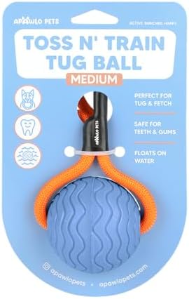 Dog Ball Toy with Rope, Durable EVA Foam Floating Dog Toy, Interactive Fetch & Toss n’ Train Tug Ball for Dogs, Bouncy Pet Ball for Outdoor Indoor Play - Blue, Medium