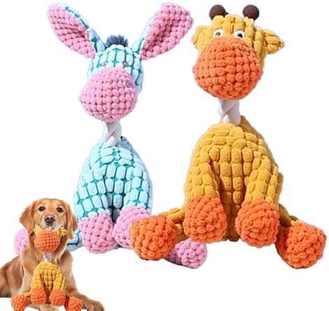 2026 New Dog Toys, Indestructible Plush Dog Toy for Aggressive Chewers, Interactive Squeaky Soft Puppy Chew Toy, Durable Teething Toys for Small Medium Large Dogs (Orange+Blue)