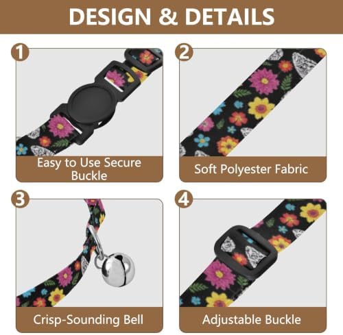 Butterfly Garden Black Dog Collar 2 Pack Cat Neck Collar Adjustable Length 10.6" to 17.1"
