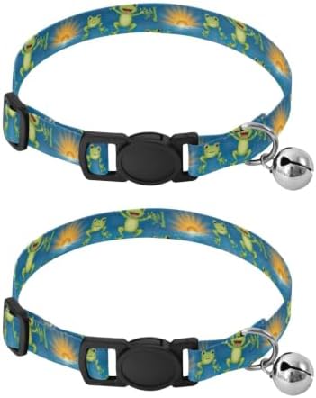 2 Pack Pet Collars Green Frogs Eyes Limbs Kitten Collar with Bell, Adjustable 10.6 to 17.1 Inches