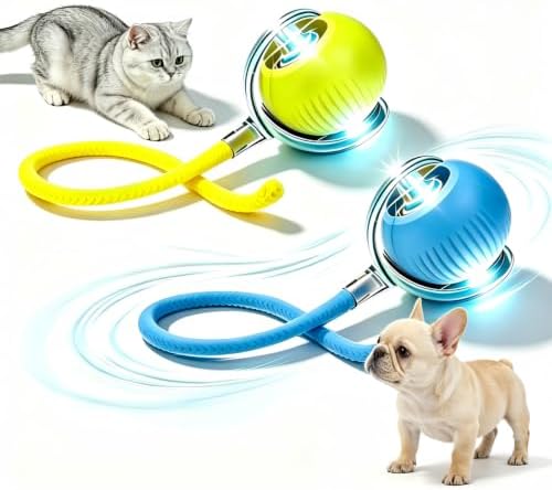 Nicoybore pet electric toy ball, USB charging intelligent automatic, provides entertainment for cats and dogs, the glowing ball attracts pets, stimulates chasing and hunting games (2, blue+yellow)