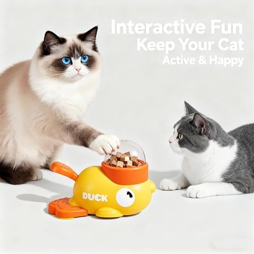 Ducky Cat Treat Dispenser, Yellow Duck Cat Treat Dispenser, Little Duck Cat Toy Treat Feeder for Pet Healthy Eating & Iq Training, for Cats and Dog (Yellow 2Pcs)