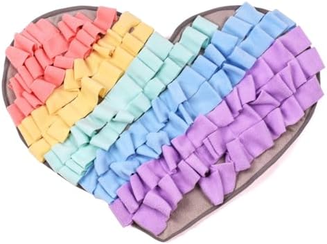 Pet Soft Fleece Snuffle Mat Heart Foraging Mats Dog Rabbit Guinea Pig Interactive Feeding Toy Anti Slip Slow Feeder Treat Dispenser (Multi-Colored)