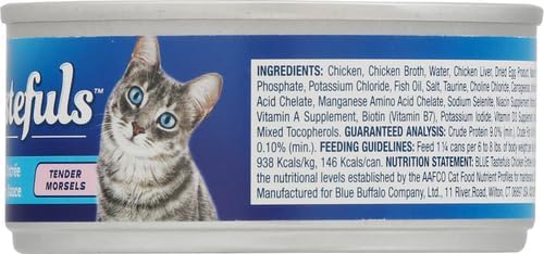 Blue Buffalo Tastefuls Natural Tender Morsels Wet Cat Food, Chicken Entrée 5.5-oz cans (Pack of 24) | Real Chicken First, Tender Morsel Texture, No Chicken By-Product, Corn, Wheat, or Soy