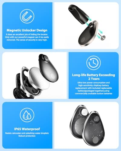 GPS Tracker for Kids 4-Pack, Anti-Removal Pin, No Monthly Fee | Compatible with Apple & Android,Magnetic Unlocker Included,Hidden Tracker for Backpacks,Luggage,Kids, Elderly,Pets