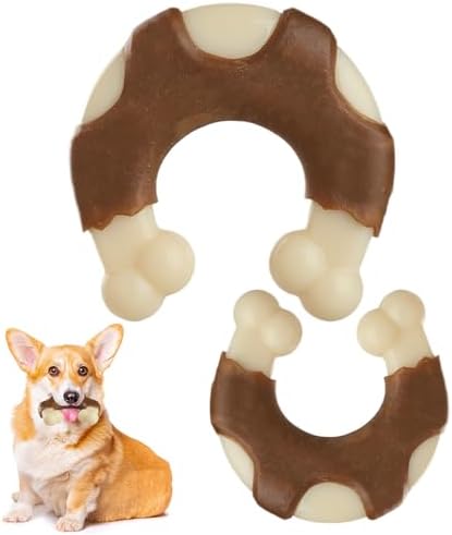 Durable Nylon Dog Bones, 2 Pack Dog Toys for Aggressive Chewers, Beef-Flavored U-Shaped Bone Chew Toys for Largel/Medium/Small Dogs, Teething and Boredom Relief