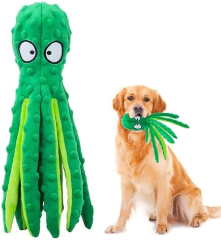 Squeaky Dog Toys - Octopus Plush Crinkle Toys with No Stuffing, Durable Interactive Pet Toys for Small, Medium & Large Dogs, Great for Teething and Play(1PCAK Plush Octopus)