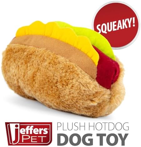 Jeffers Pet Plush Food Themed Dog Toy with Squeaker, 6 inch - Hotdog