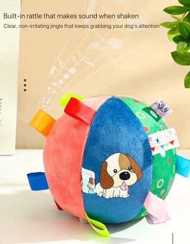 TRAVEYO Plush Dog Toy Ball, Built-in Bell Interactive Fetch Toy, 6.3 Inch Soft Stuffed Cotton Chew Ball, Durable Washable Sensory Play Toy for Small Medium Large Dogs