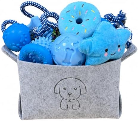 MRSOHRET 20Pcs Puppy Chew Toys - Blue Puppy Chew Toys Bundle for Teething, Puppies Teething Toys with Durable Rope Rubber Ball, Pet Interactive Toys for Small Medium Dogs with Basket